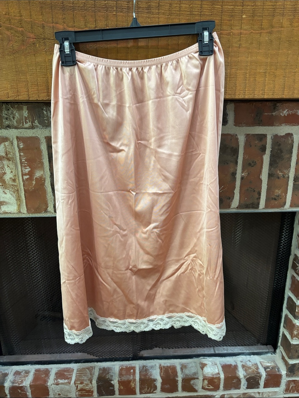 Vintage Peach Satin Slip with Lace Trim